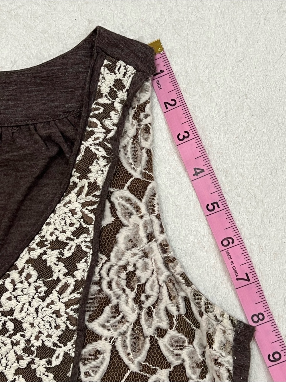 Mystree Brown Sleeveless Top with Ivory Lace Size Small - Picture 11 of 16